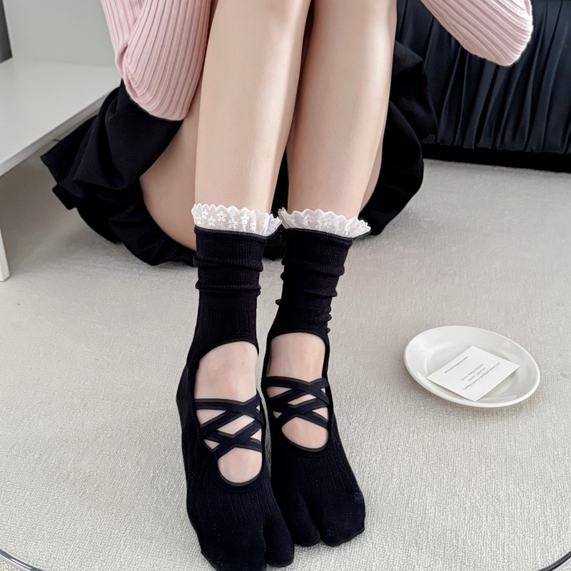 Medias Para Pilates Y Yoga - Yoga-Socken mit Spitzenbesatz und geteiltem Zehenbereich,